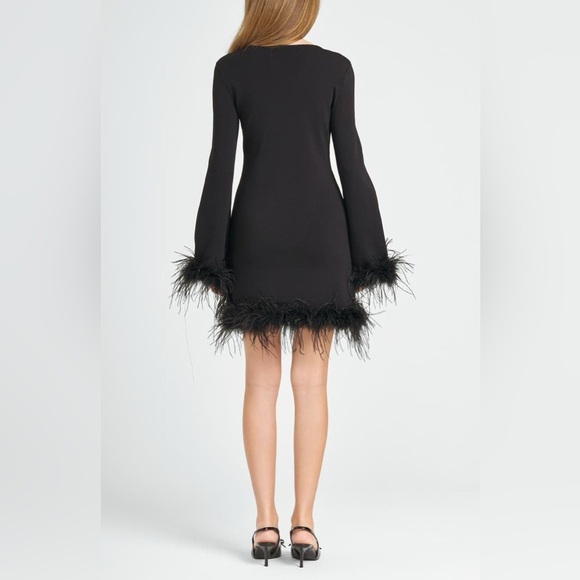 NWT WAYF Black Karlie Feather Trim Long Sleeve Women’s Minidress Size X-Small - Picture 3 of 6